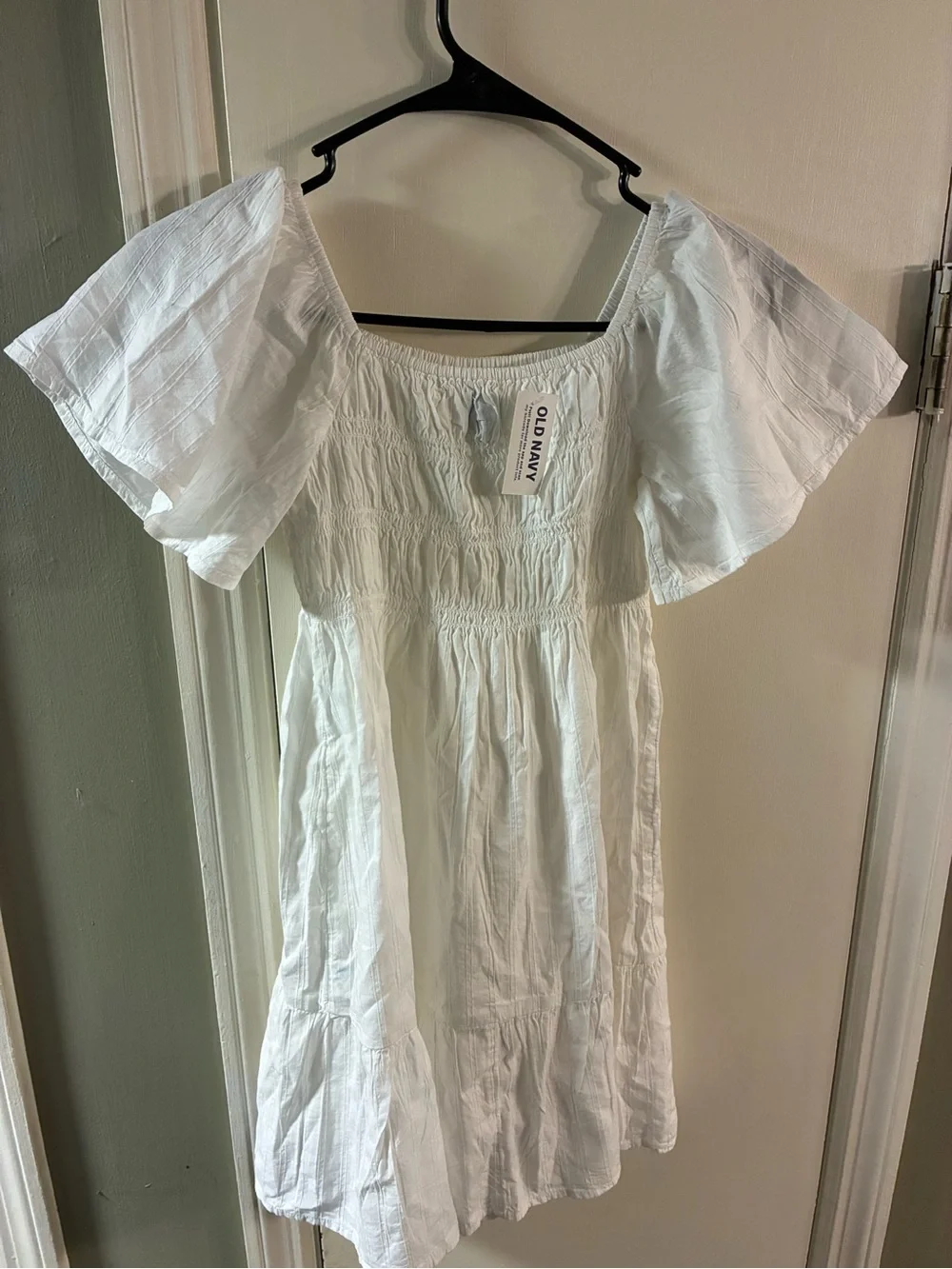 Old Navy Girls M Medium (8) White Peasant Dress Short Sleeve